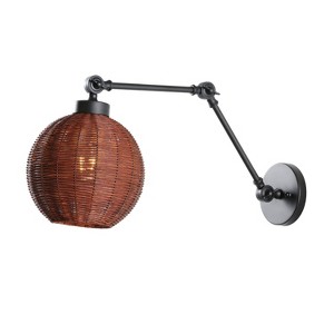JONATHAN Y Lyla 22" 1-Light Mid-Century Vintage Rattan Globe Swing Arm LED Sconce: Bohemian Wall Light, Adjustable, UL Listed - 1 of 4