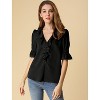 INSPIRE CHIC Women's Ruffle V Neck Puff Sleeve Summer Casual Chiffon Peasant Top - 3 of 4