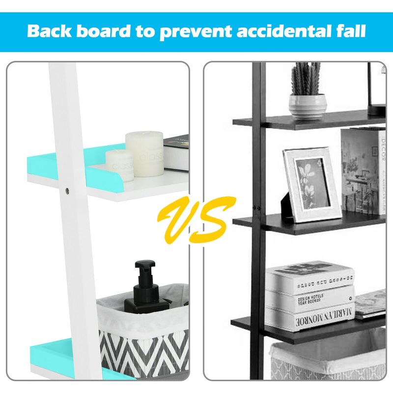 Costway Versatile White 5-Tier Bookshelf Leaning Wall Shelf Ladder  Bookcase Storage Display Furni, 5 of 11