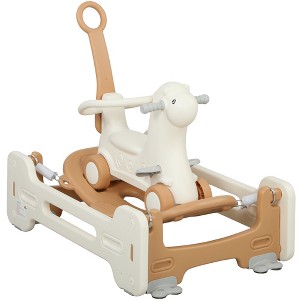 Qaba 5 in 1 Kids Rocking Horse, Alpaca Toddler Spring Rocking Toy & Sliding Car Balance Bike Push Cart with Detachable Base, Safety Guardrails, Brown - 1 of 4