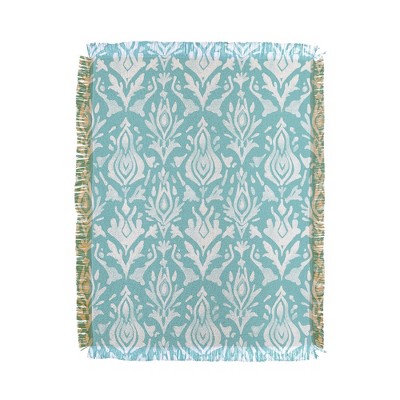 Emanuela Carratoni Teal Ikat 56"x46" Woven Throw Blanket - Deny Designs