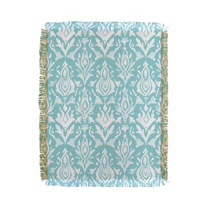 Emanuela Carratoni Teal Ikat 56"x46" Woven Throw Blanket - Deny Designs - 1 of 4
