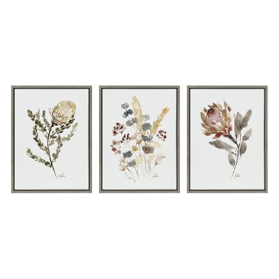 Wild Floral Trio Framed Canvas Art Set