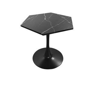 Vynxaria Dining Tables - 31.50" Hexagonal Coffee Table with Black Marble Print for Modern Living - 1 of 4