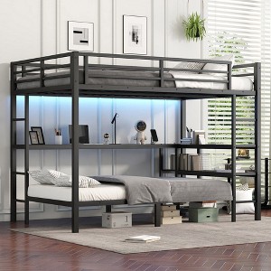Grungis Full XL Over Twin Loft Bed with Shelves and Desk,Bunk Bed with Full-Length Guardrails and LED and USB,Loft and Bunk Bed for Bedroom - 1 of 4