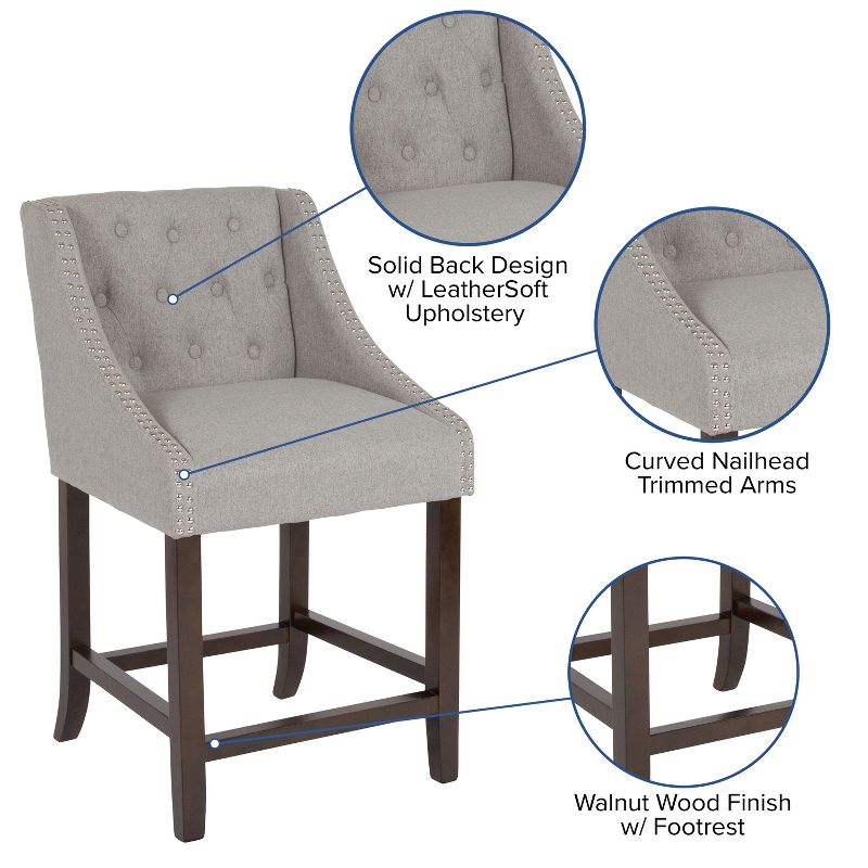 Flash Furniture Carmel Series 24" High Transitional Tufted Walnut Counter Height Stool with Accent Nail Trim, 4 of 12