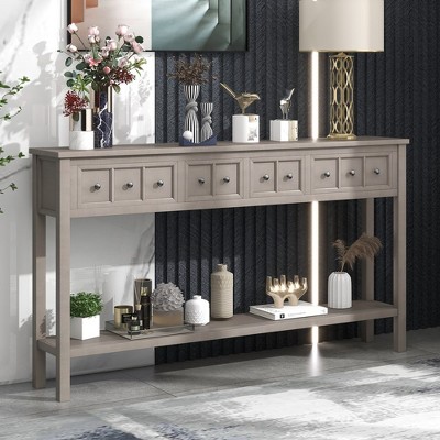 Rustic Entryway Console Table, 60" Long Sofa Table With 2 Different Size Drawers, Bottom Shelf,Storage Console Table For Living Rooms