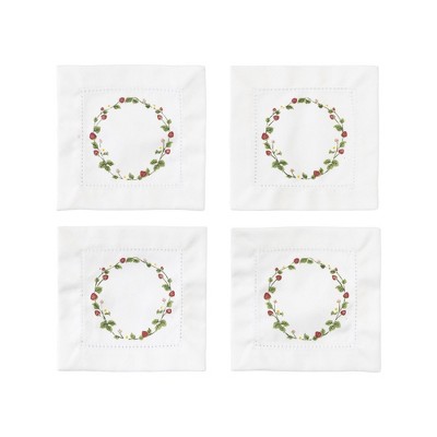 Transpac Cotton Hemstitched Berry Wreath Cocktail Napkins Set of 4 Spring Home Decor Kitchen Textiles Cotton