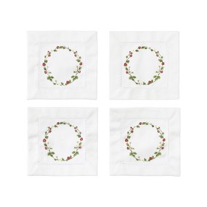 Transpac Cotton Hemstitched Berry Wreath Cocktail Napkins Set of 4 Spring Home Decor Kitchen Textiles Cotton - 1 of 2
