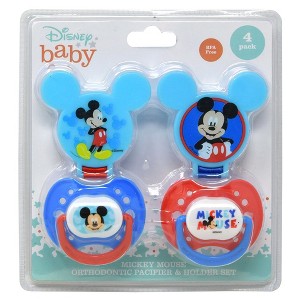Disney Mickey Mouse Baby Orthodontic 4pc Pacifier and Holder Set - 1 of 4