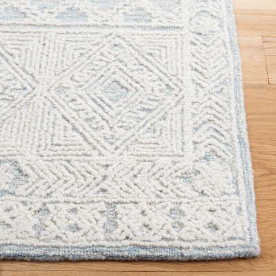Handmade Blue Wool Abstract Tufted 6' x 6' Square Rug