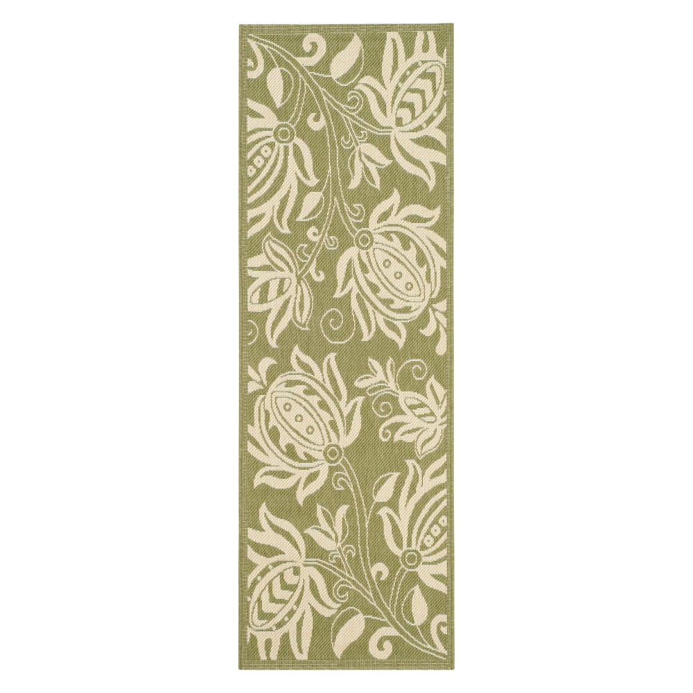 2'3inX14' Runner Gori Patio Rug Olive/Natural - Safavieh