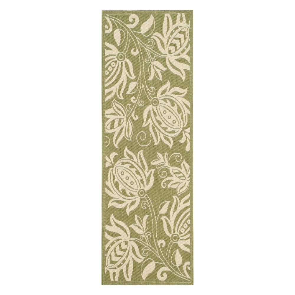 2'3inX14' Runner Gori Patio Rug Olive/Natural - Safavieh