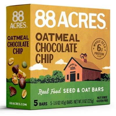 88 Acres Oatmeal Chocolate Chip Seed & Oat Granola Bars - 6g Protein - 8oz/5ct
