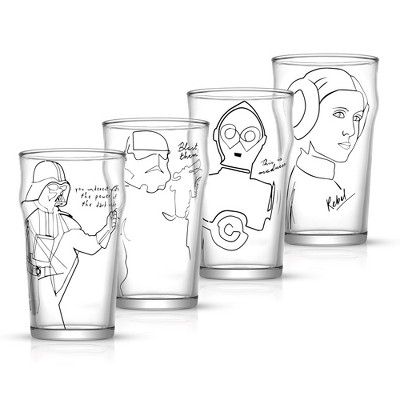 JoyJolt Sketch Art Star Warsa Glassware Set of 4 Pint Glasses 19oz Drinking Glasses - Out of This Galaxy Star Wars Gifts Darth V