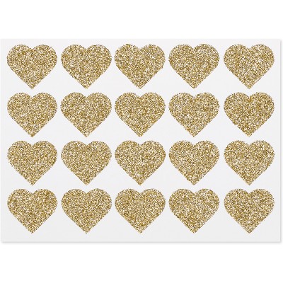 40ct Glitter Hearts Stickers Gold - Spritz™