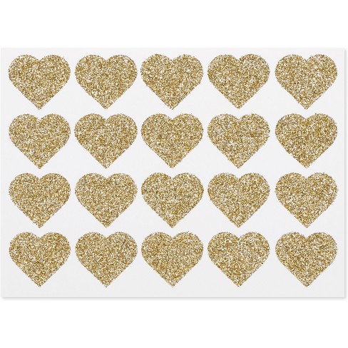 Faux Gold Glitter Print Trendy Heart Stickers