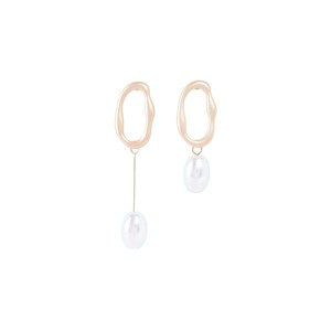 Slickblue Gold Pearl Drop Earrings, Asymmetrical Oval Hoop Design, Matte Finish Statement Jewelry, 1.5"-2.2" - 1 of 3