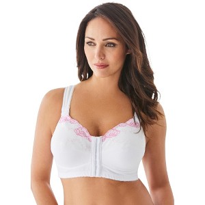 Comfort Choice Women's Plus Size Front-Close Embroidered Wireless Posture Bra - 1 of 4