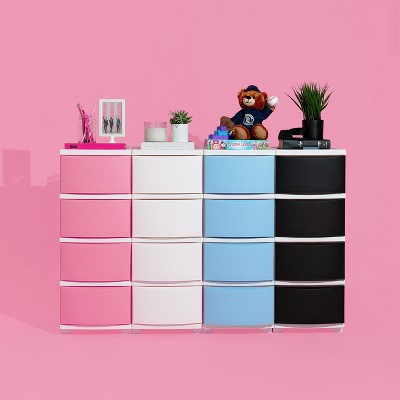 Slim White Plastic 4-Drawer Storage Cart with Casters