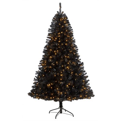 Nearly Natural 7-ft Black Artificial Christmas Tree with 500 Clear LED Lights and 1428 Tips