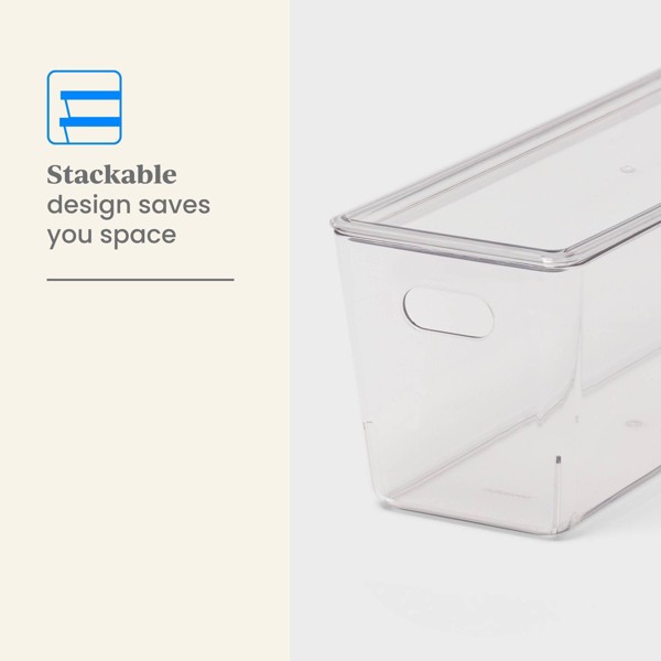 Cajón transparente apilable de 5L con tapa - Brightroom™: PET, apilable, almacenamiento universal, asas, 13.77" x 5.11" 4