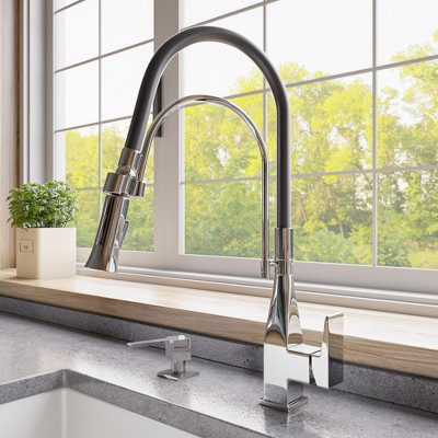 ALFI Polished Chrome Square Kitchen Faucet with Black Rubber Stem