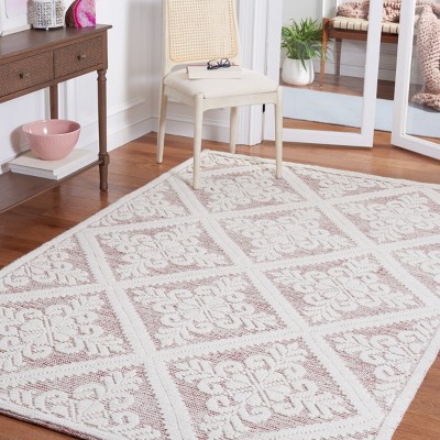Ivory and Red Hand-Knotted Wool 6' x 9' Area Rug