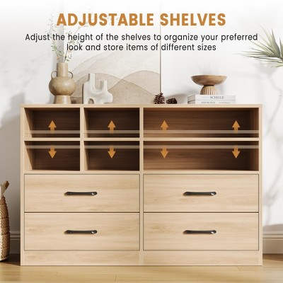 Garvee 4-Drawer & 6-Shelf Wooden Dresser - Bedroom Storage Cabinet w/Open Shelving | TV Stand for Apartments, Living Room, Entryway