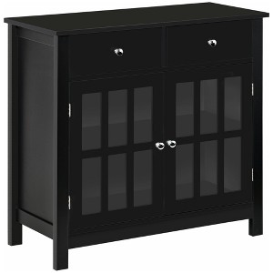 Sideboard Buffet Cabinet, Storage Cupboard with Glass Doors, Adjustable Shelf and 2 Drawers for Kitchen - 1 of 4