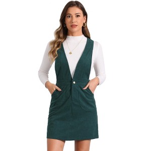 INSPIRE CHIC Women's V-Neck Corduroy Strap Back Overall Mini Pinafore Dress - 1 of 4