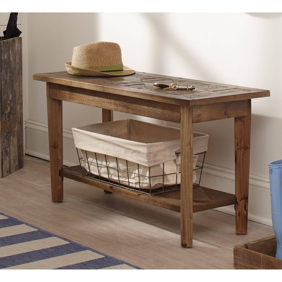 Alaterre Revive 36 in. Solid Wood Bench, 300lbs Weight Capacity, Entryway, Living Room, Storage Shelf, Rustic Industrial Home Decor, Natural - thumbnail 5