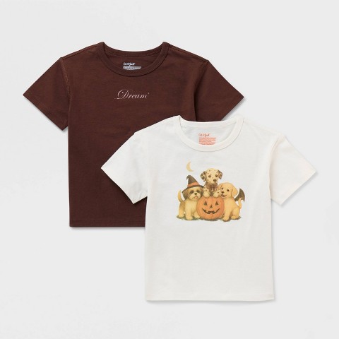 Детские футболки Cat & Jack Toddler Girls' Adaptive 2pk Short Sleeve 'Dogs/Dream' Graphic T-Shirts - Cat & Jack™ Cream/Brown 5T