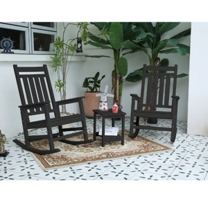 Patio Rocking Chair Sets,3-Piece Rocking Chair Set With Wood-Texture,2 Rocking Chairs And 1 Side Table,All Weather Rocking Chair Set-Cuddlewood - 1 of 4