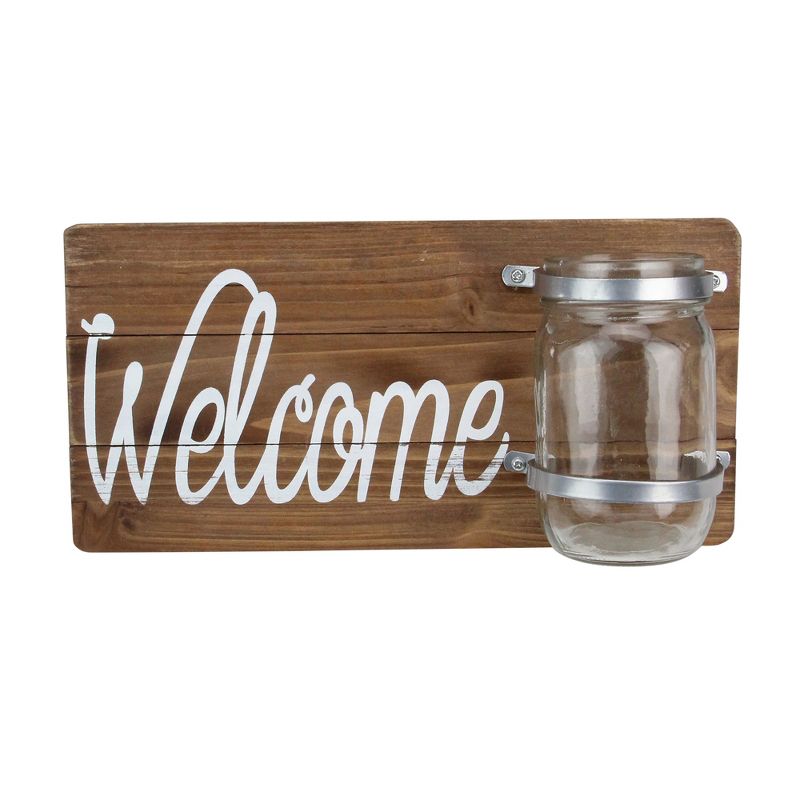Northlight 12" White and Brown Hanging Welcome Sign with Mason Jar, 1 of 3