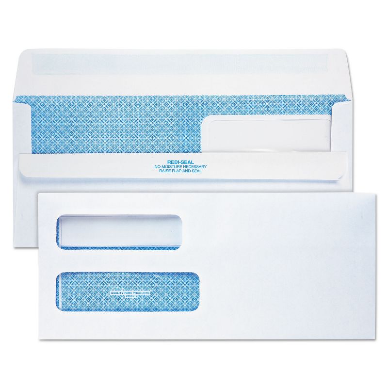 Quality Park Redi Seal Envelope #10 4 1/8 x 9 1/2 Double Window White 500/Box 24559, 1 of 6