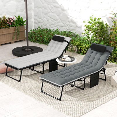 Black and Gray Cushioned Folding Outdoor Chaise Lounge Set