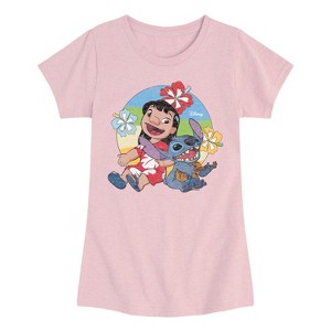 Girls' - Disney - Lilo And Stitch Retro Circle Fitted Short Sleeve Graphic T-Shirt - 1 of 3