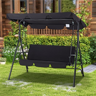 Cesicia 3-Seat Black Patio Swing Chair, Outdoor Porch Swing with Durable Steel Frame for Garden, Porch, Backyard