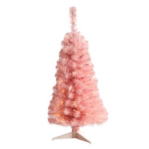 3ft. Pink Artificial Christmas Tree with 50 LED Lights & 118 Branches – Playful Festive Holiday X-Mas Accent - 1 of 4