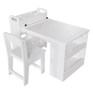 Kids Art Table with Chairs, Children's Wooden Furniture, Craft Table with Large Storage Shelves, Wooden Drawing Desk, for Classroom, Daycares, Home - 1 of 4