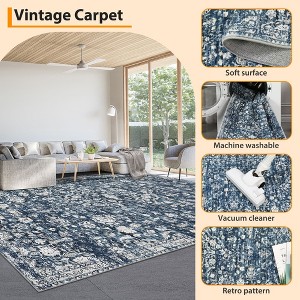 Area Rug, Machine Washable Vintage Floral Rug with Non-Slip Backing, Low Pile Pearl Velvet Floor Carpet, Lightweight Foldable Soft Rug for Bedroom - 1 of 4