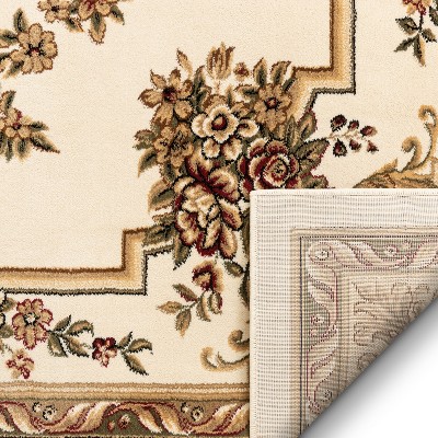 Ivory and Beige Synthetic Floral Medallion Runner Rug
