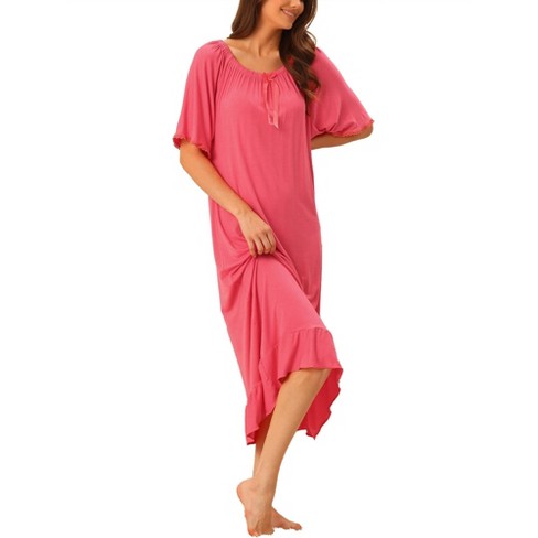 Cheibear Womens Sleepwear Pajamas Dress Ruffle Short Sleeve Midi