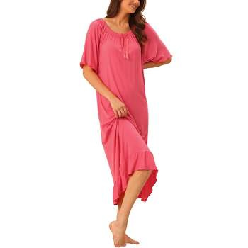 cheibear Womens Sleepwear Pajamas Dress Ruffle Short Sleeve Midi Nightgowns