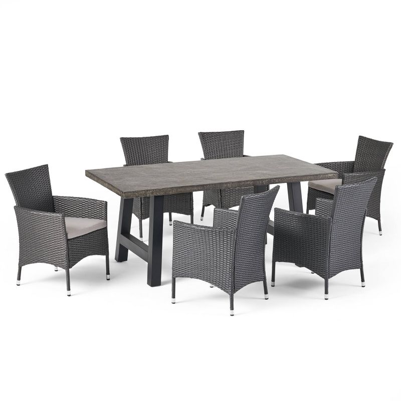Moana 7pc Wicker &#38; Lightweight Concrete Dining Set - Gray/Silver - Christopher Knight Home, 1 of 10