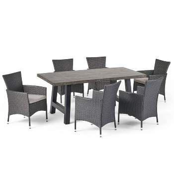 Moana 7pc Wicker & Lightweight Concrete Dining Set - Gray/Silver - Christopher Knight Home