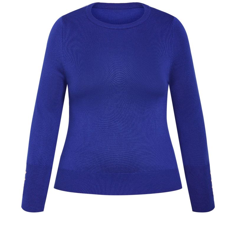 Women's Plus Size Lara Button Sweater - cobalt | AVENUE, 4 of 7