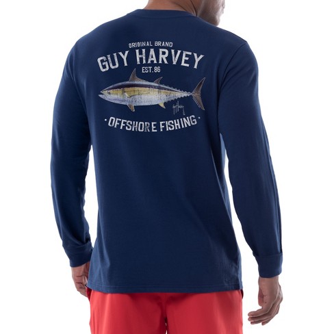 Guy Harvey Men’s Offshore Fish Collection Long Sleeve T-Shirt - Estate Blue  Small