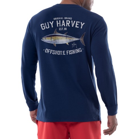 Guy Harvey Men's Ripped Long Sleeve Sun Protection UPF 50+ Top - Estate  Blue Small 